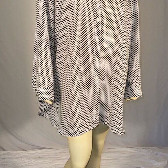 Como Blu Black and White Polka Dot Long Sleeve Chiffon Button Down Shirt Size 3X - Picture 3 of 12